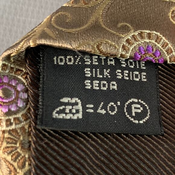 ERMENEGILDO ZEGNA Purple Taupe Abstract Floral Silk Tie - Picture 5 of 5